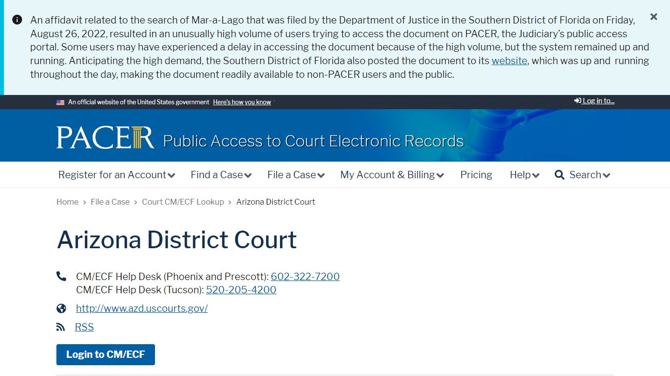 Arizona District Court | PACER: Federal Court Records